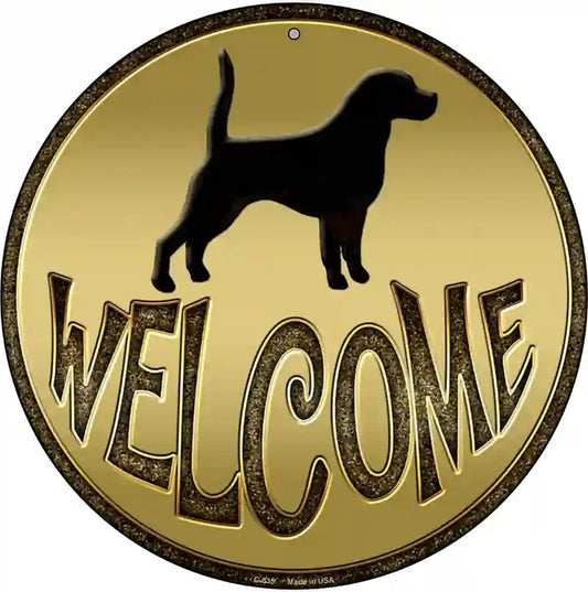 Welcome With Dogs Novelty Metal Circular Sign