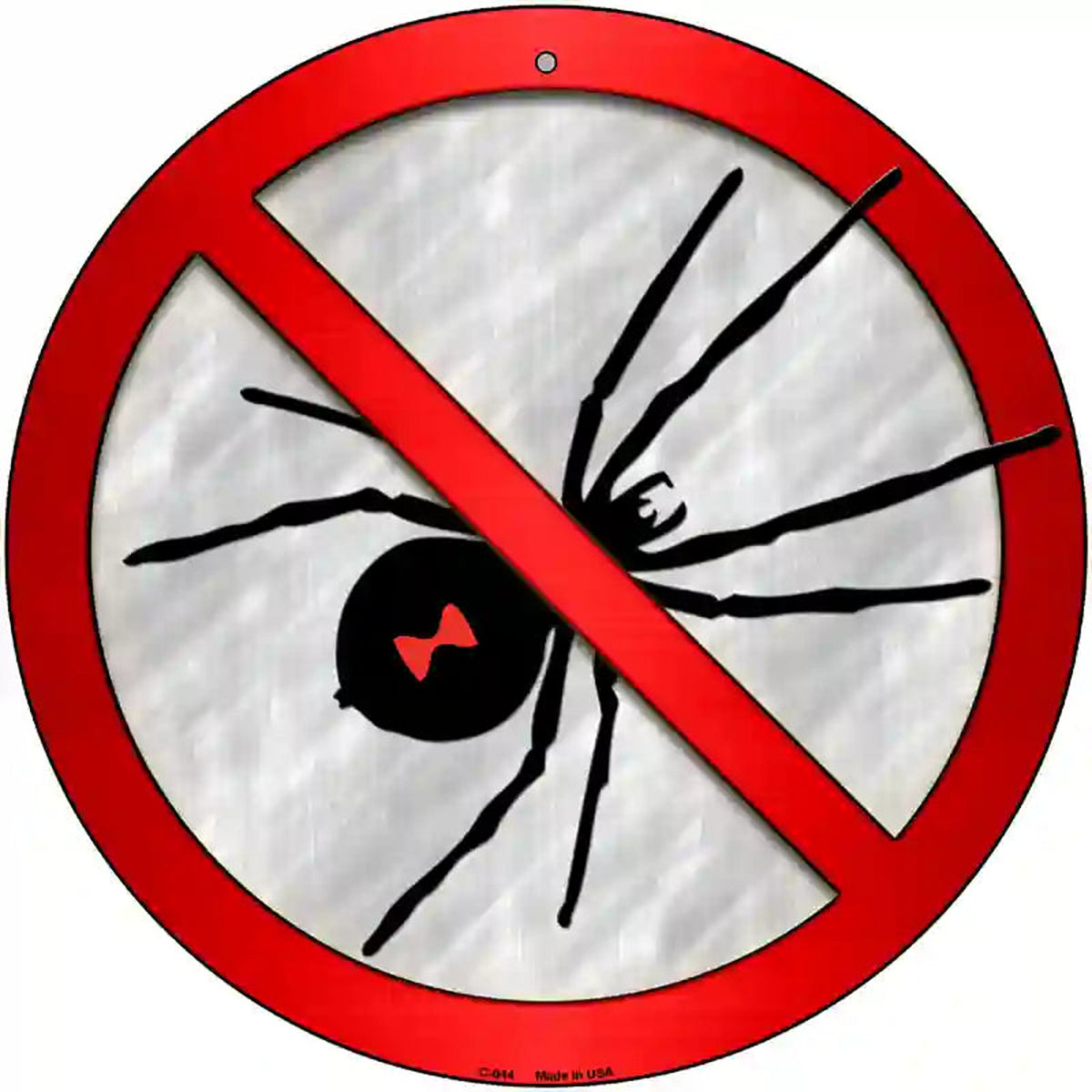 No Spiders Novelty Metal Circular Sign