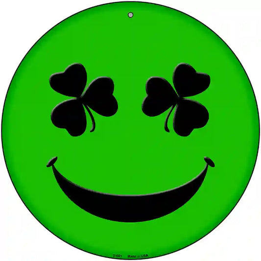 Shamrock Smiling Face Novelty Metal Circular Sign