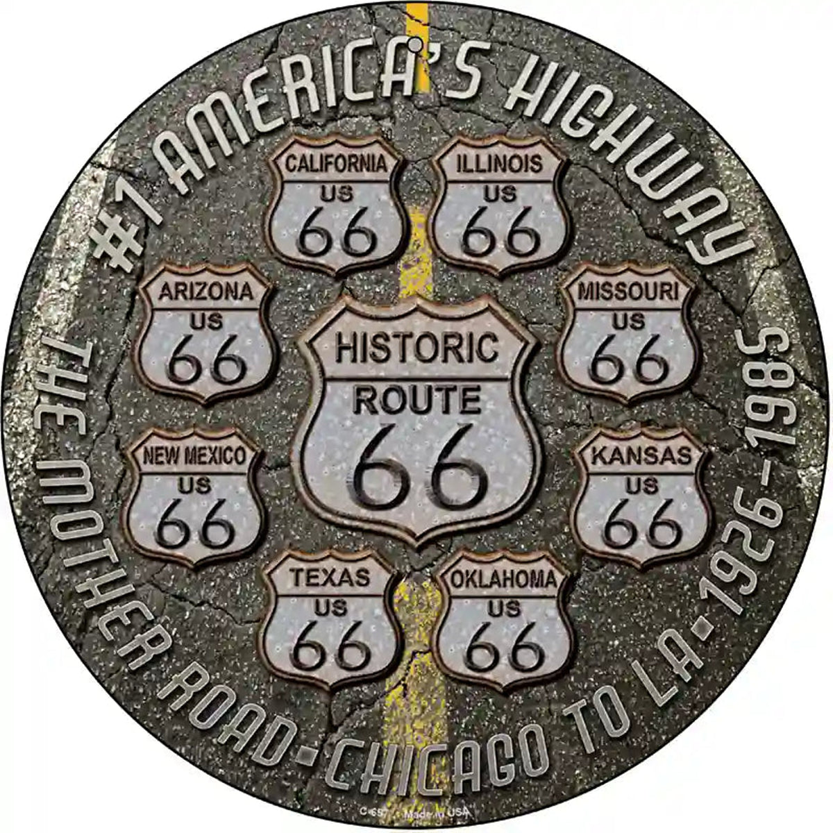 Route 66 Black Top Novelty Metal Circular Sign