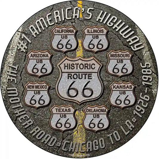 Route 66 Black Top Novelty Metal Circular Sign