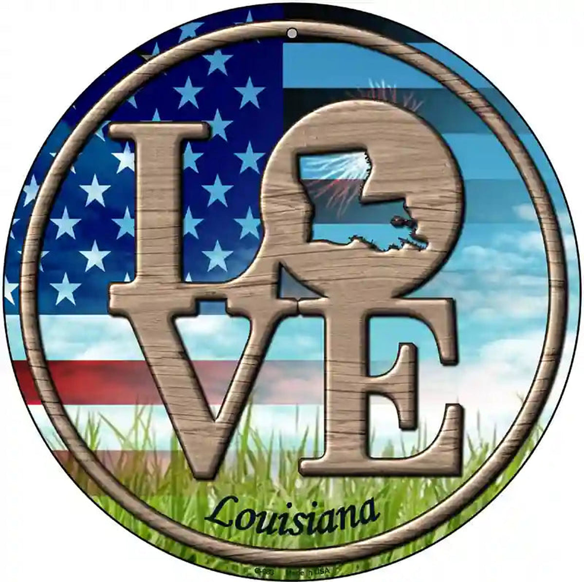 Love Louisiana Novelty Metal Circular Sign