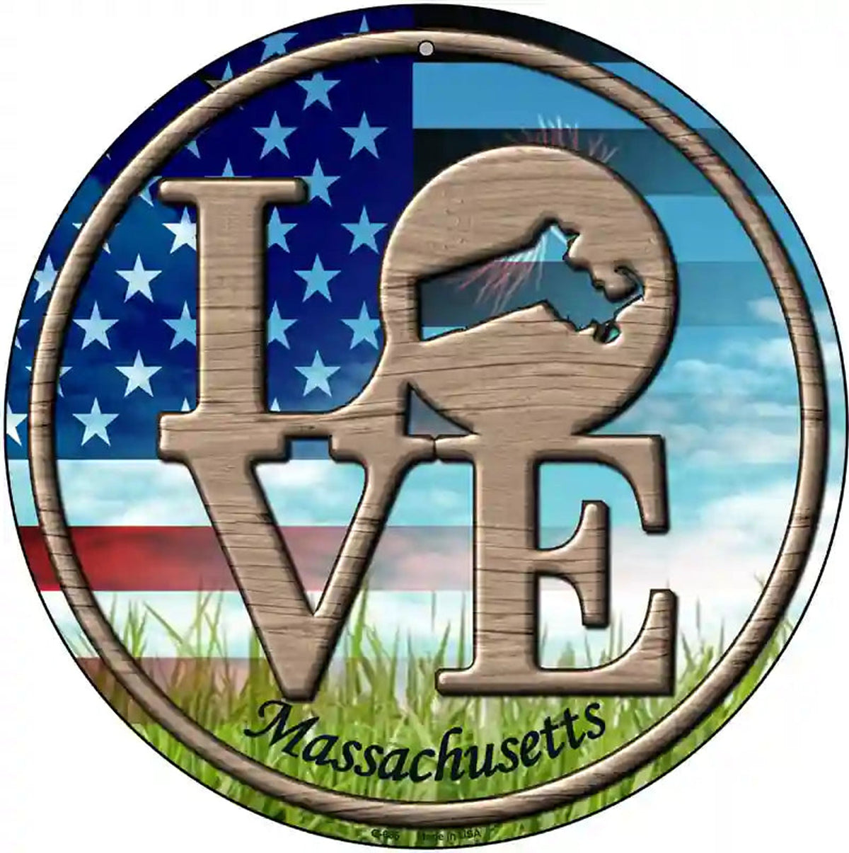 Love Massachusetts Novelty Metal Circular Sign