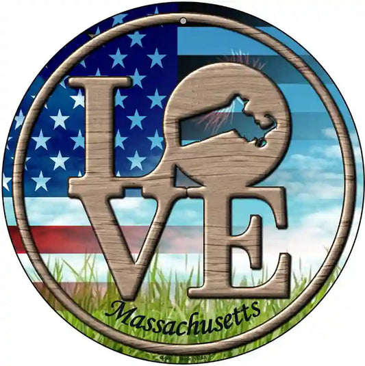 Love Massachusetts Novelty Metal Circular Sign