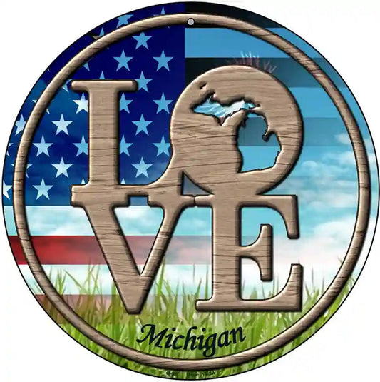 Love Michigan Novelty Metal Circular Sign
