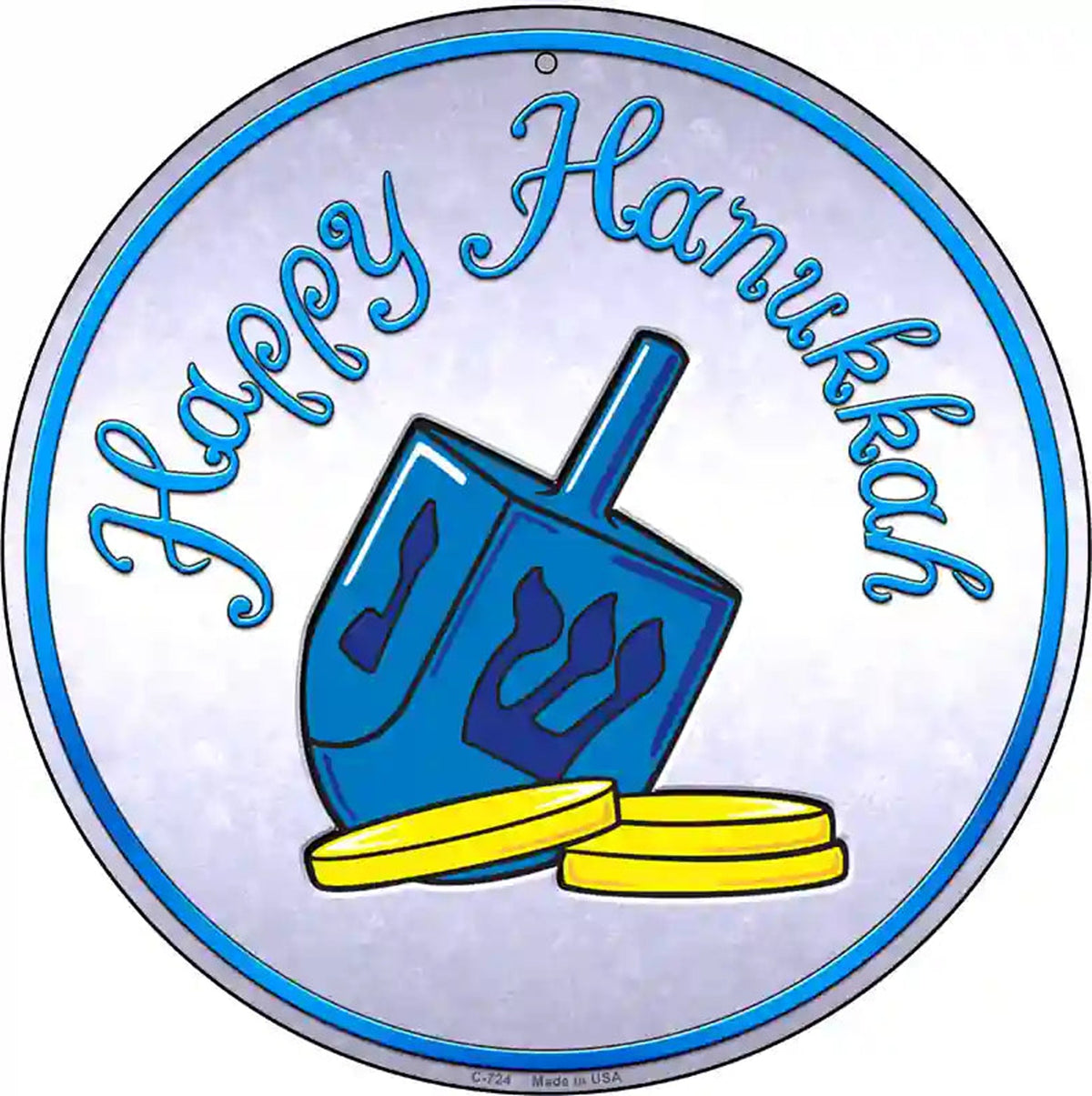 Happy Hanukkah Dreidel Novelty Metal Circular Sign