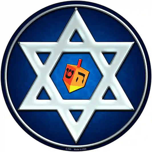 Hanukkah Star And Dreidel Novelty Metal Circular Sign