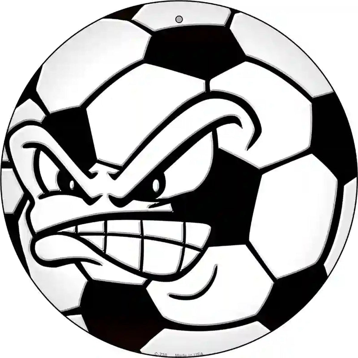 Angry Soccer Ball Novelty Metal Circular Sign