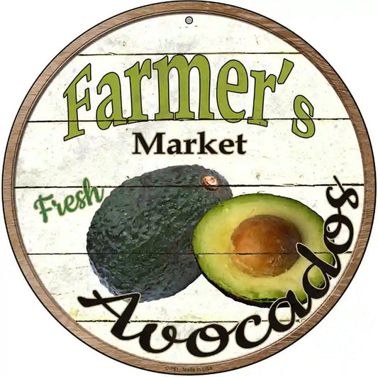 Farmers Market Avocados Novelty Metal Circular Sign