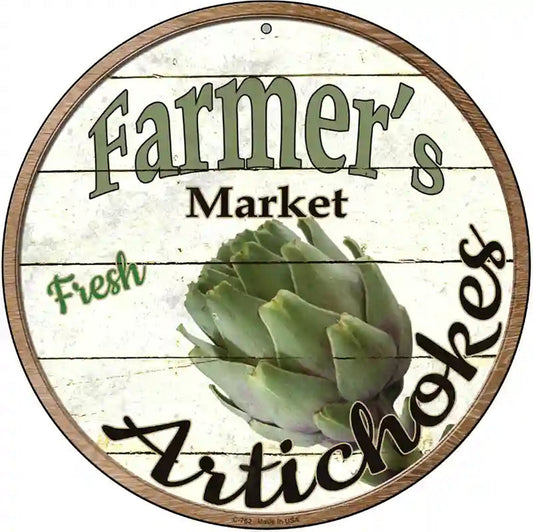 Farmers Market Artichokes Novelty Metal Circular Sign