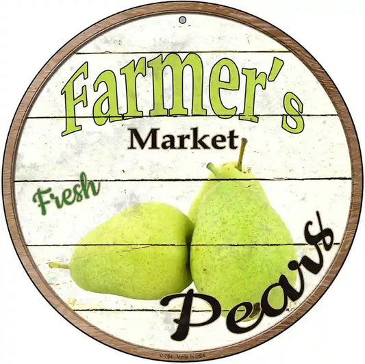 Farmers Market Pears Novelty Metal Circular Sign