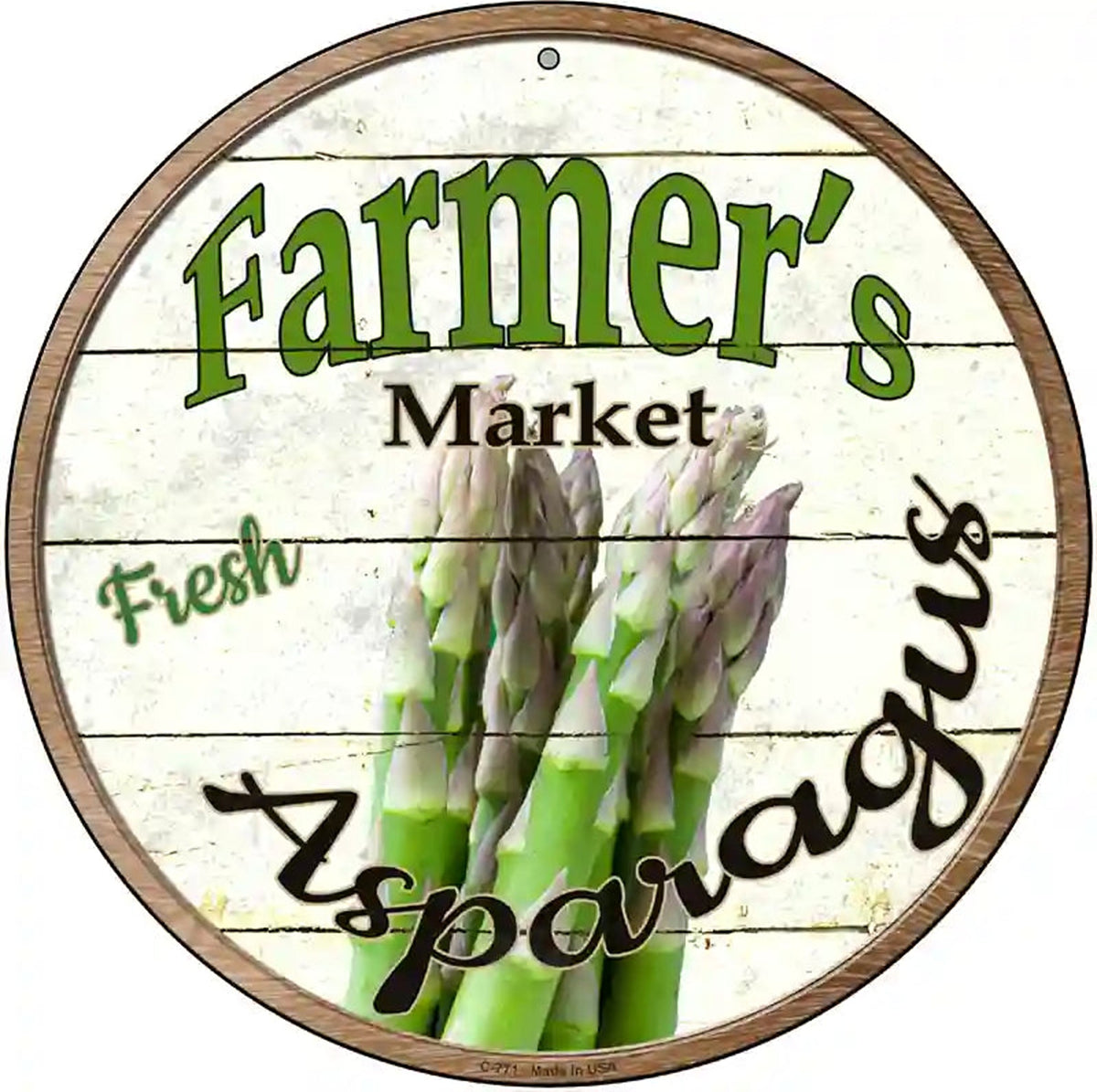 Farmers Market Asparagus Novelty Metal Circular Sign