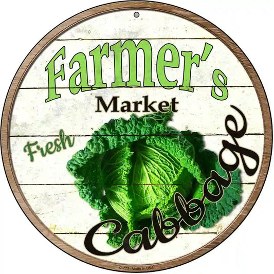 Farmers Market Cabbage Novelty Metal Circular Sign