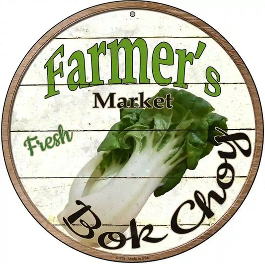 Farmers Market Bok Choy Novelty Metal Circular Sign