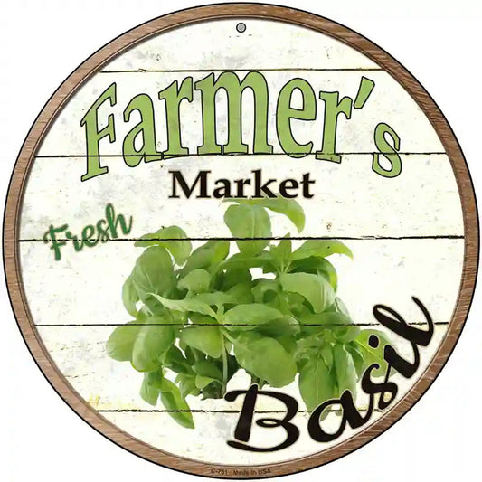 Farmers Market Basil Novelty Metal Circular Sign