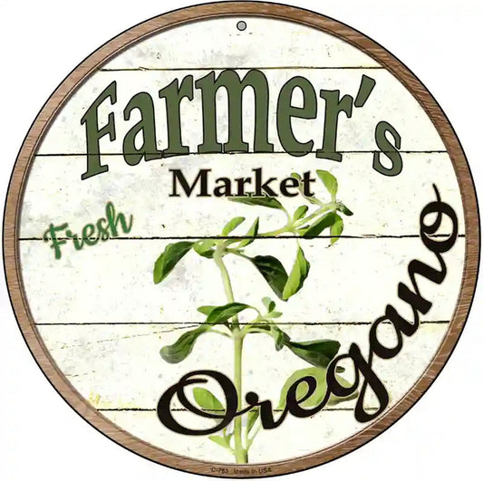 Farmers Market Oregano Novelty Metal Circular Sign
