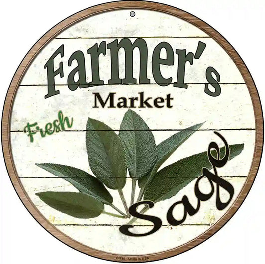 Farmers Market Sage Novelty Metal Circular Sign