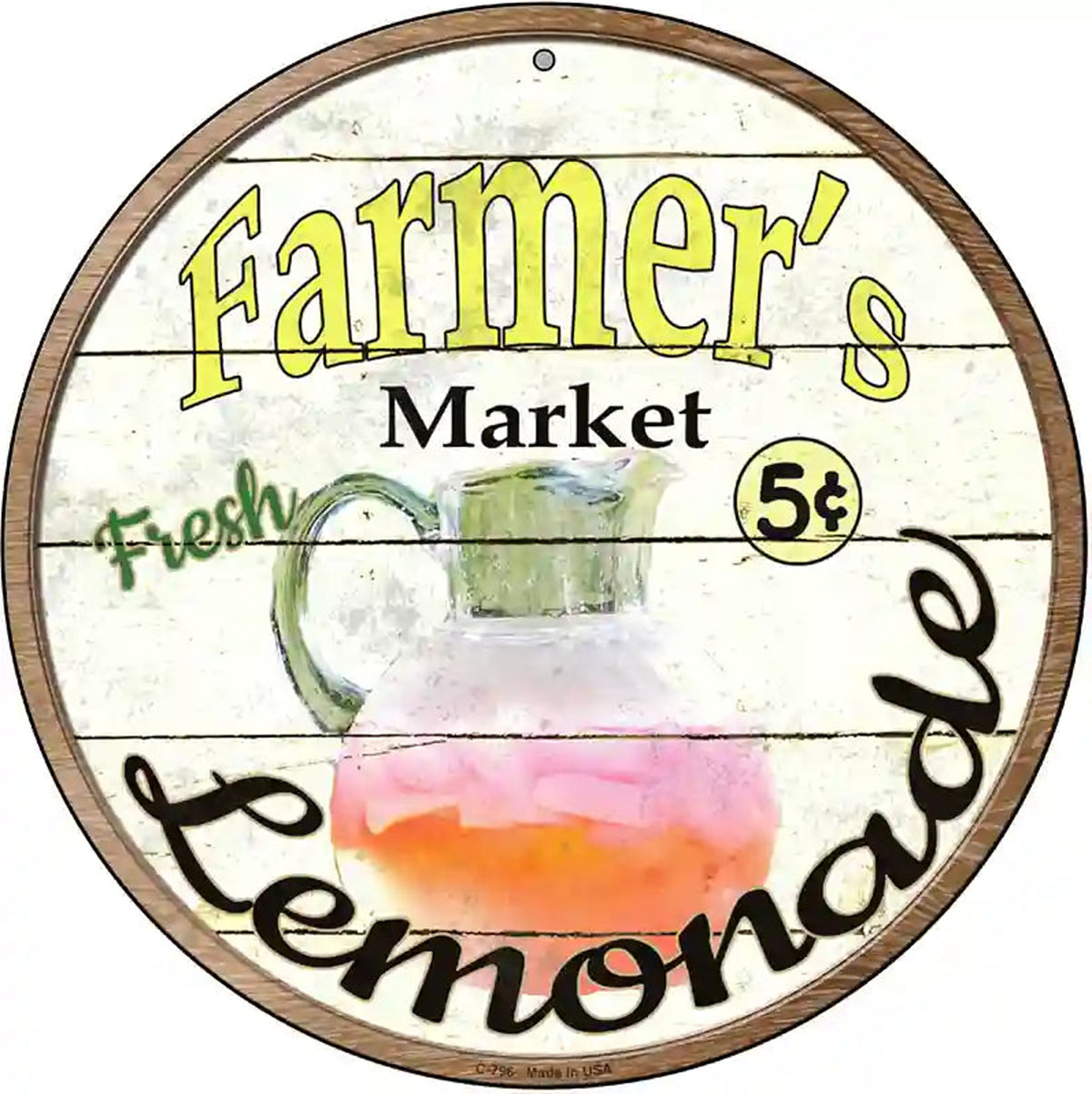 Farmers Market Lemonade Novelty Metal Circular Sign