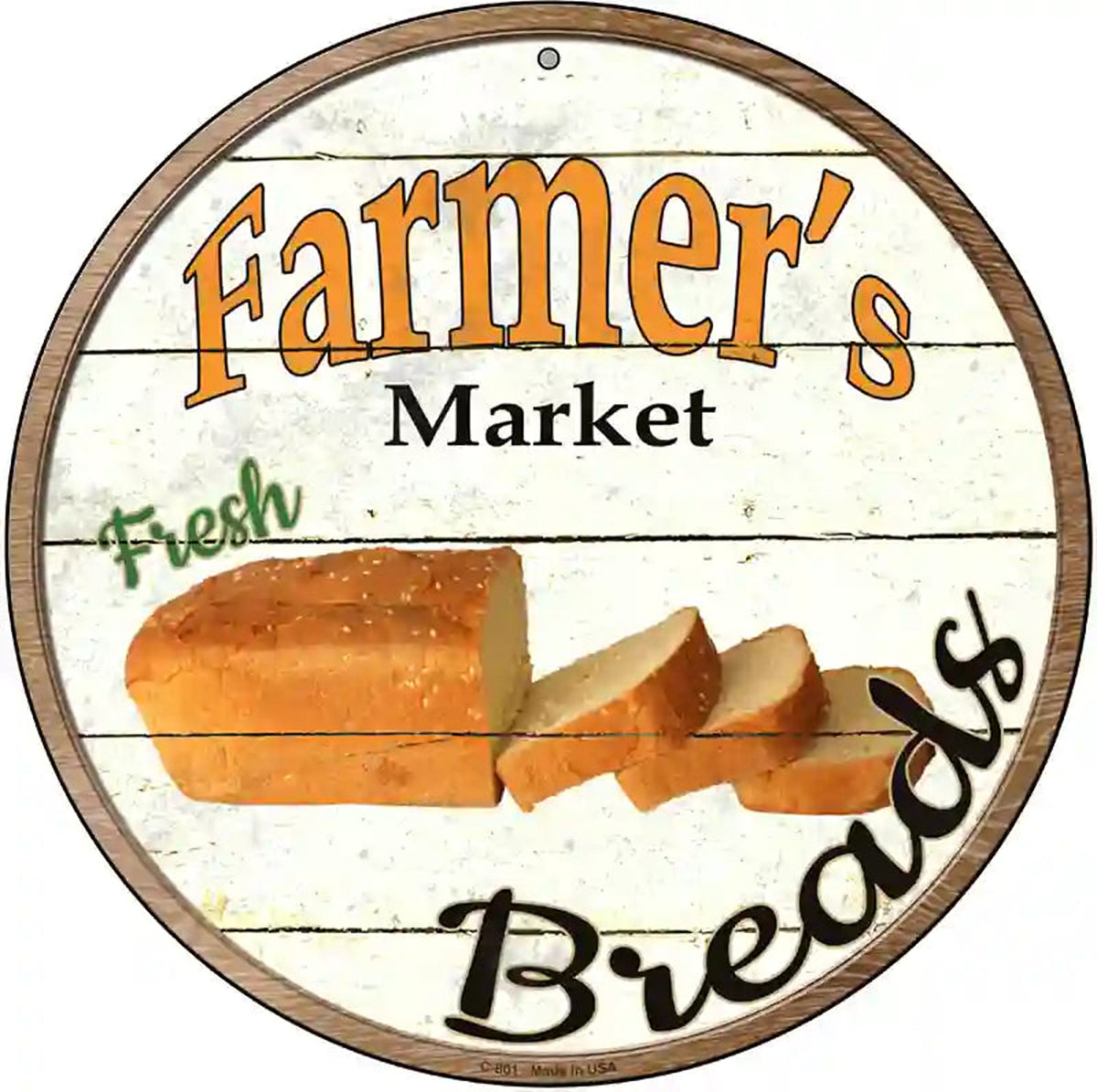 Farmers Market Breads Novelty Metal Circular Sign