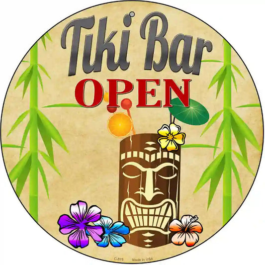Tiki Bar Open Metal Novelty Circular Sign