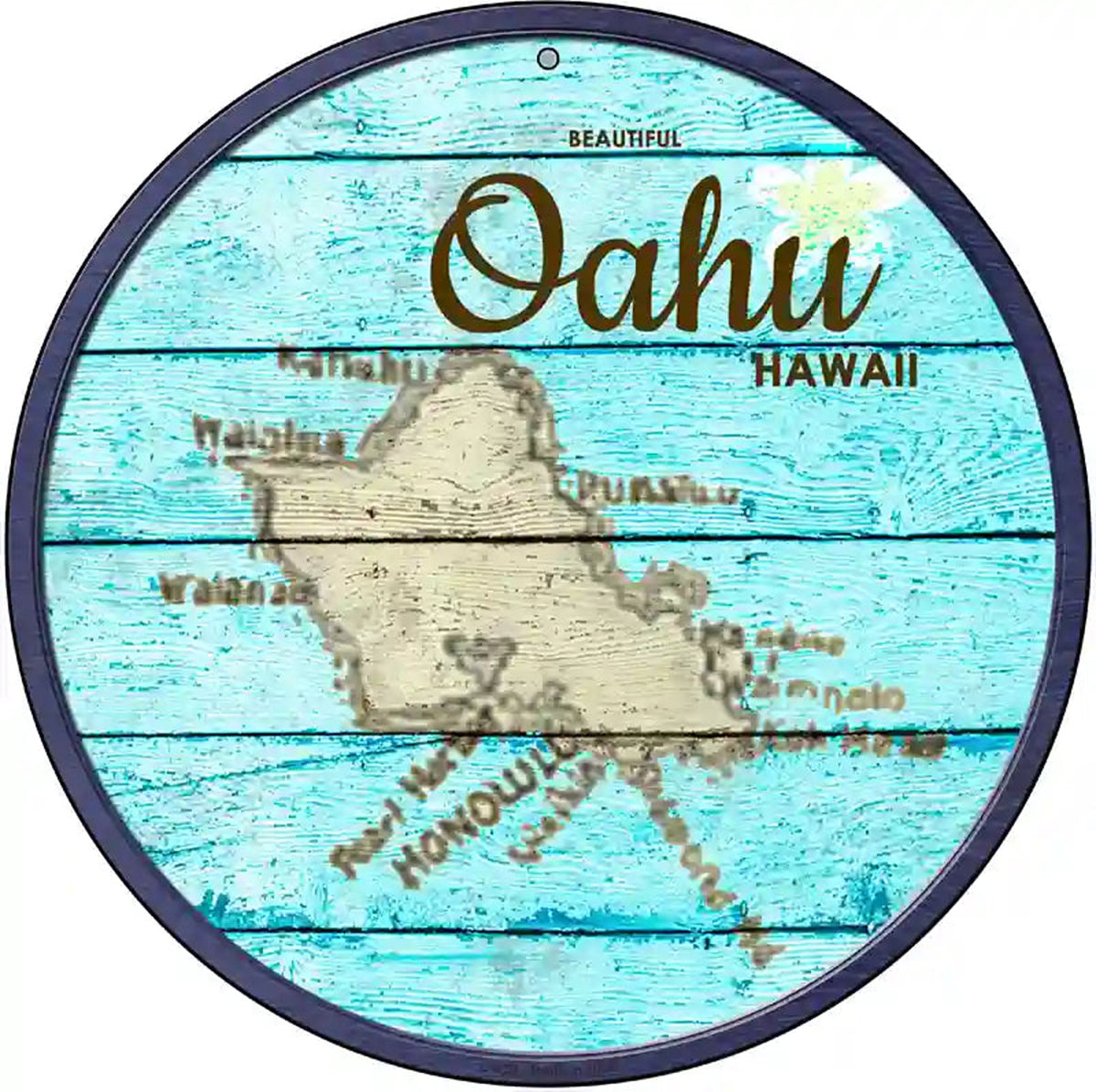 Oahu Hawaii Map Novelty Metal Circular Sign