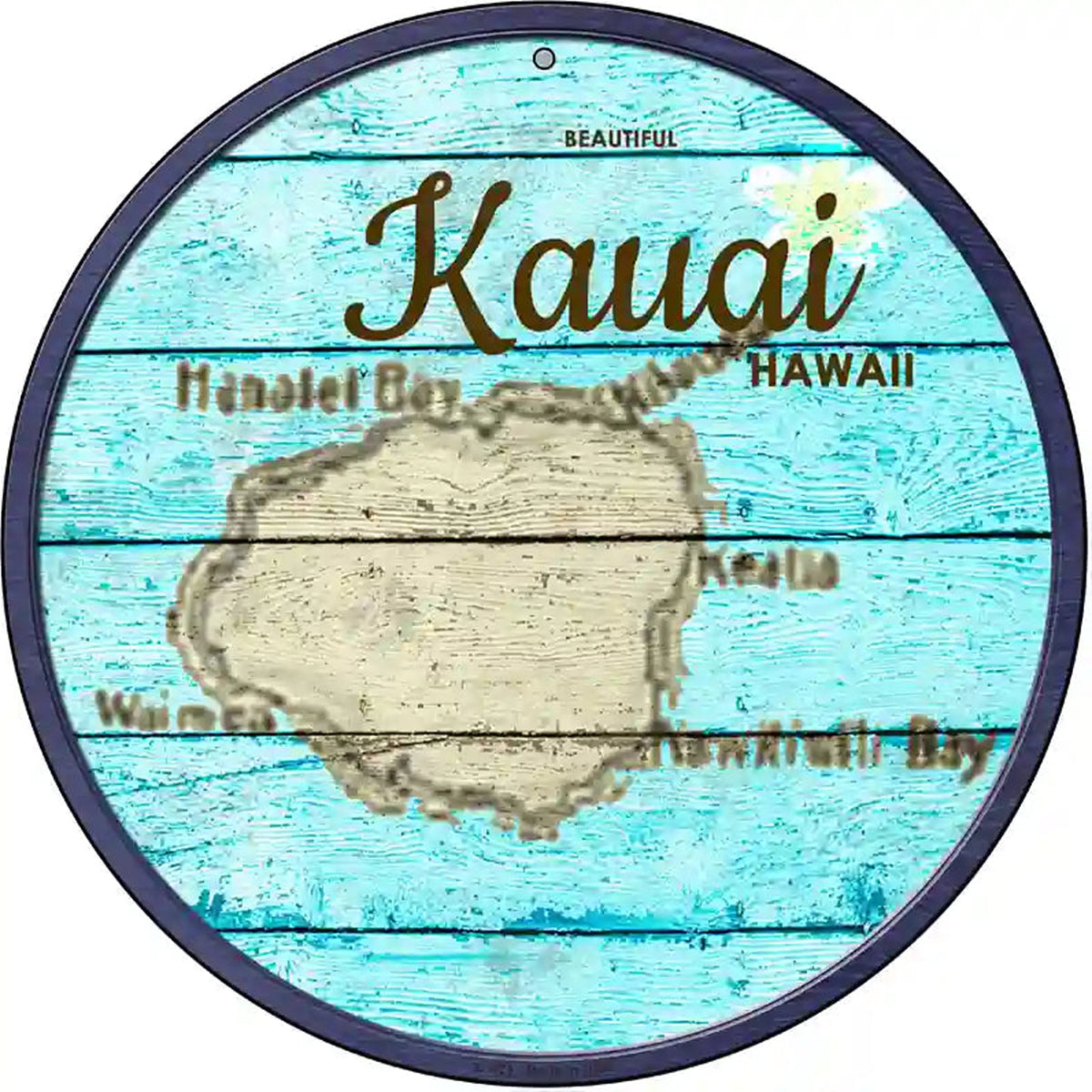 Kauai Hawaii Map Novelty Metal Circular Sign