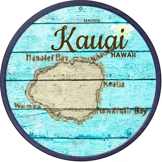 Kauai Hawaii Map Novelty Metal Circular Sign