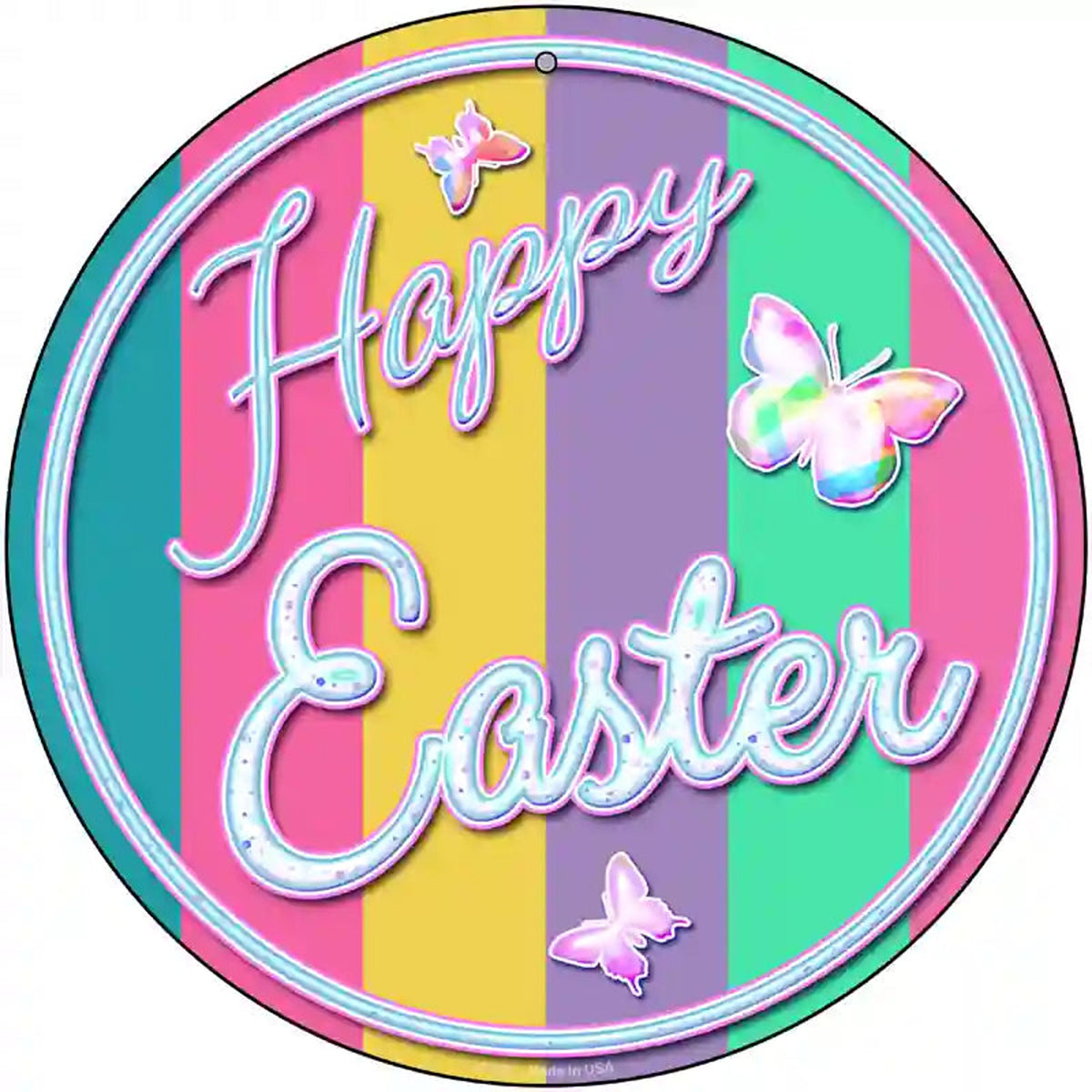 Happy Easter with Butterflies Novelty Metal Circular Sign