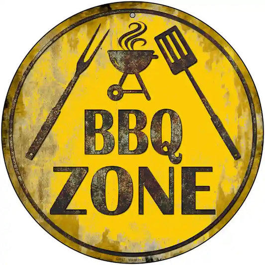 BBQ Zone Novelty Metal Circular Sign