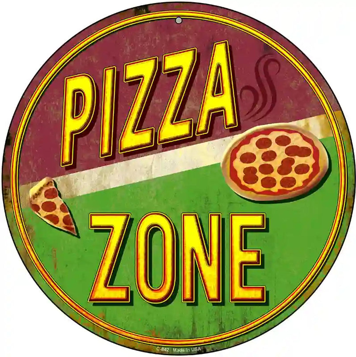 Pizza Zone Novelty Metal Circular Sign
