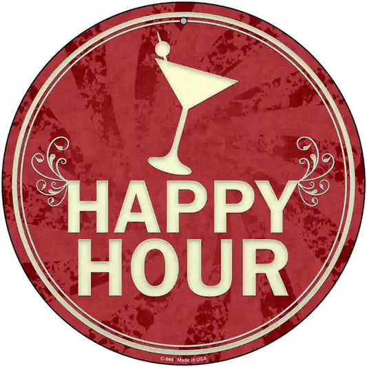 Happy Hour Novelty Metal Circular Sign