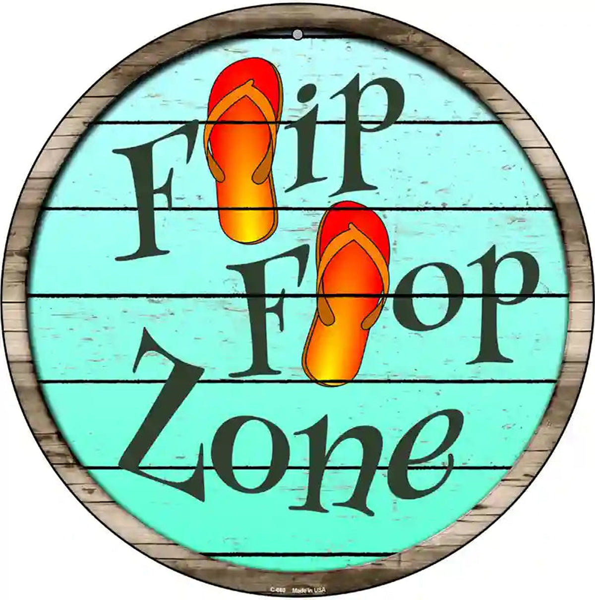 Orange Flip Flop Zone Novelty Metal Circular Sign