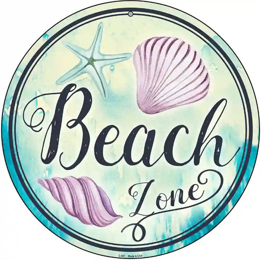 Beach Zone Novelty Metal Circular Sign