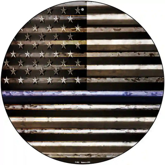American Flag Thin Blue Line Novelty Circular Sign