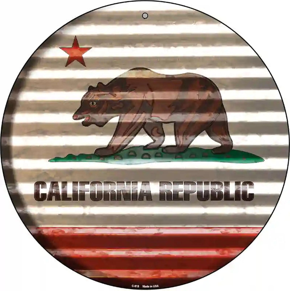California Flag Corrugated Effect Novelty Circular Sign