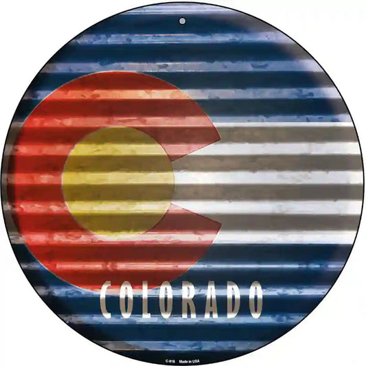 Colorado Flag Corrugated Effect Novelty Circular Sign