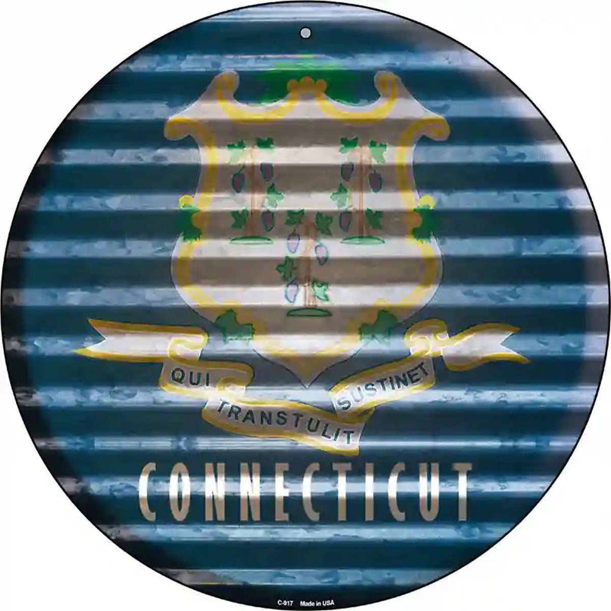 Connecticut Flag Corrugated Effect Novelty Circular Sign