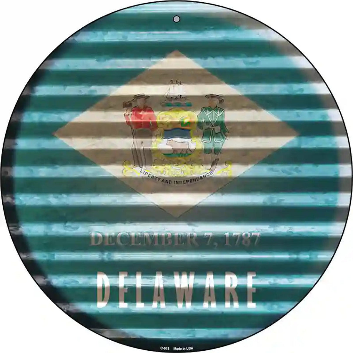 Delaware Flag Corrugated Effect Novelty Circular Sign