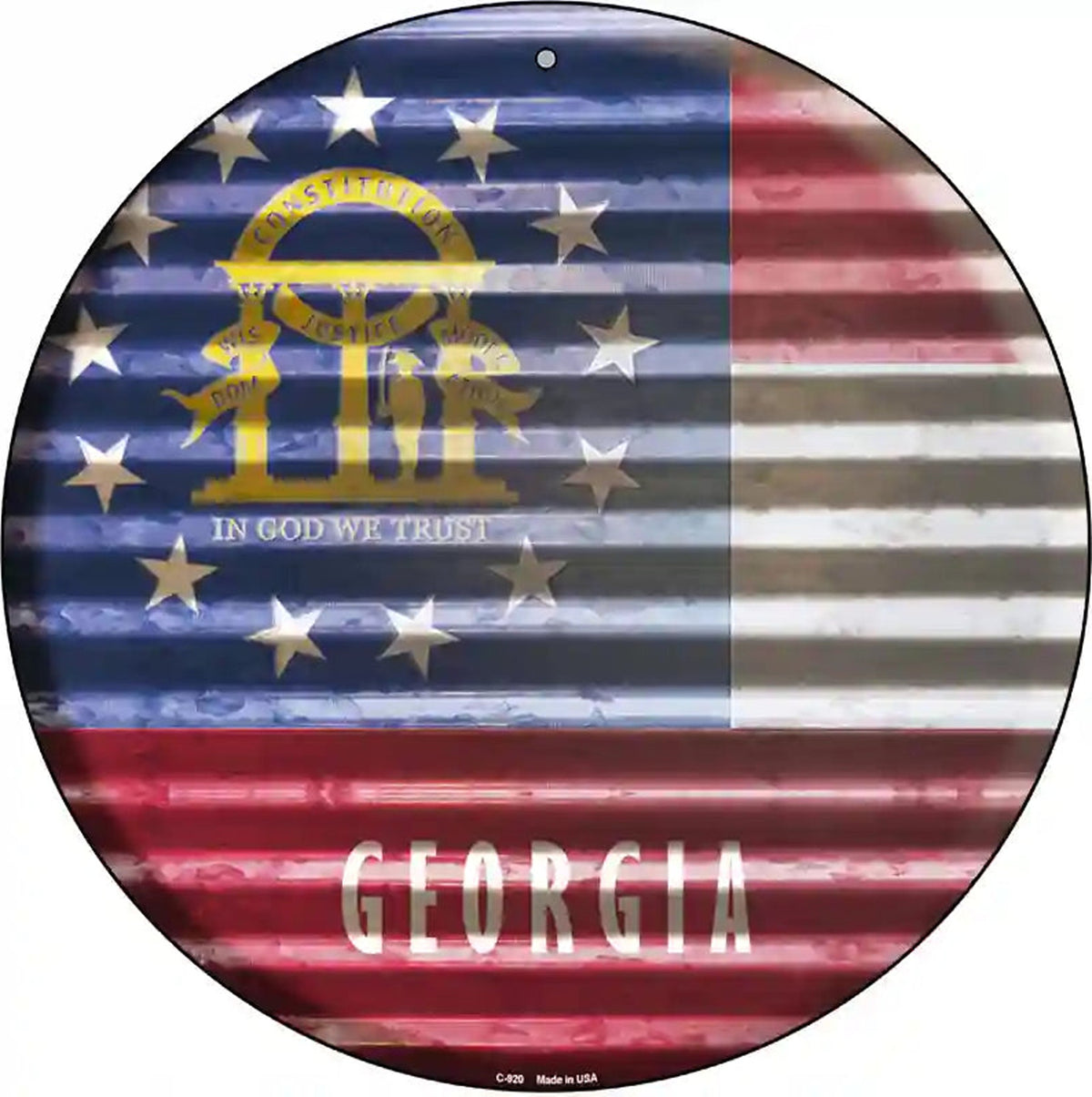 Georgia Flag Corrugated Effect Novelty Circular Sign