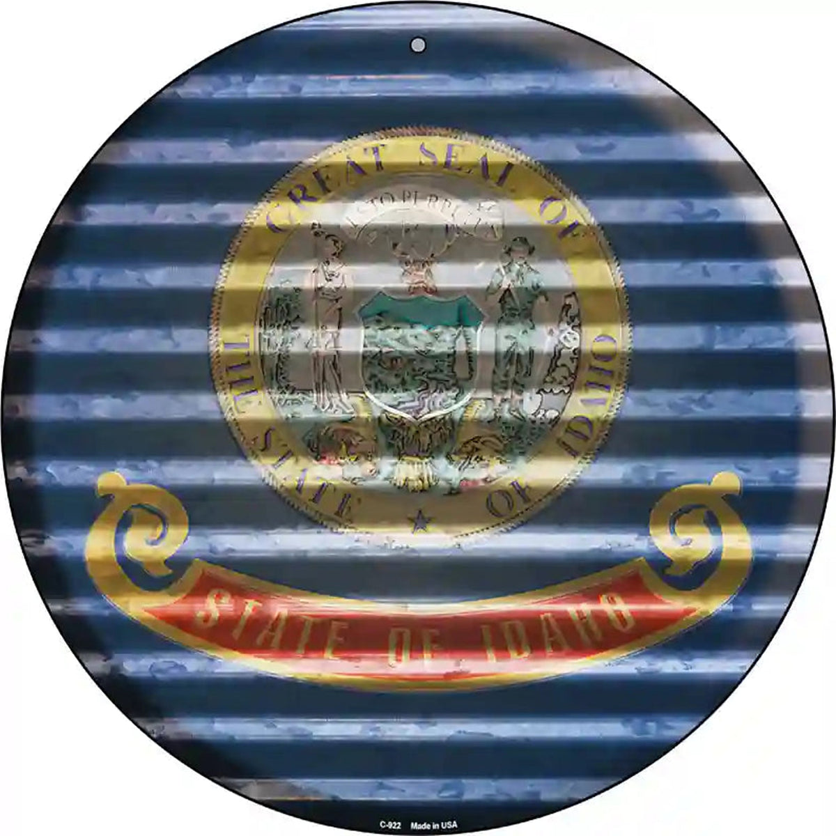Idaho Flag Corrugated Effect Novelty Circular Sign