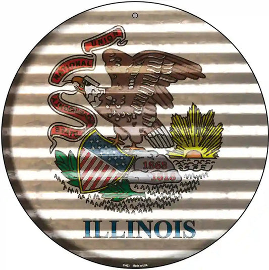 Illinois Flag Corrugated Effect Novelty Circular Sign