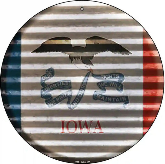 Iowa Flag Corrugated Effect Novelty Circular Sign