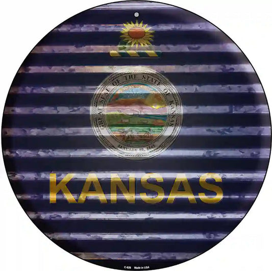 Kansas Flag Corrugated Effect Novelty Circular Sign