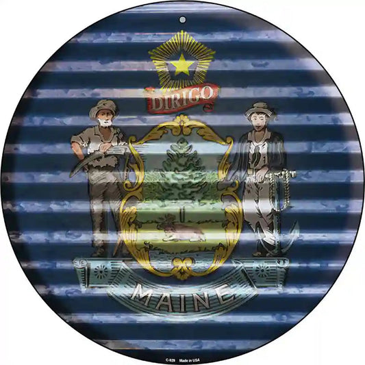 Maine Flag Corrugated Effect Novelty Circular Sign