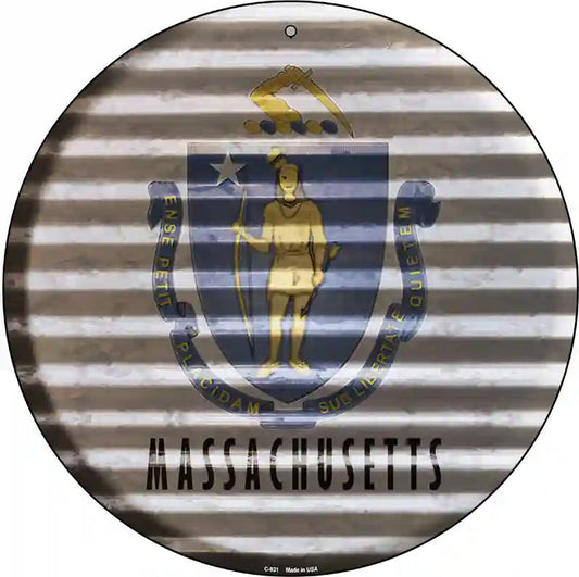 Massachusetts Flag Corrugated Effect Novelty Circular Sign