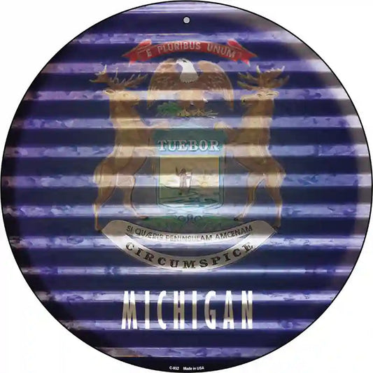 Michigan Flag Corrugated Effect Novelty Circular Sign