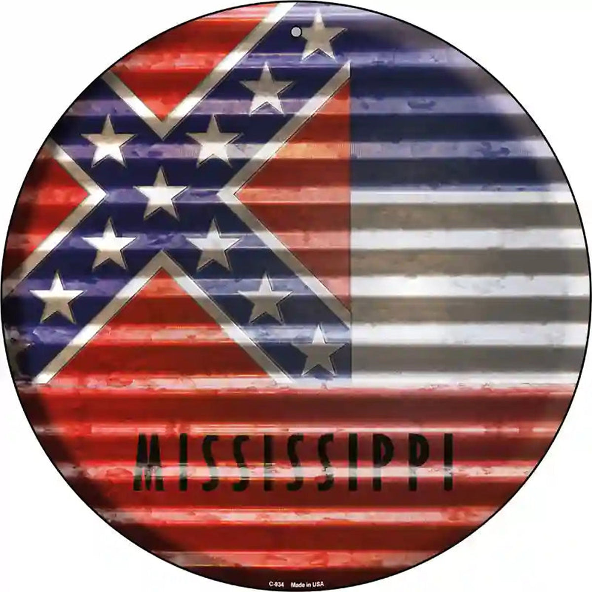Mississippi Flag Corrugated Effect Novelty Circular Sign