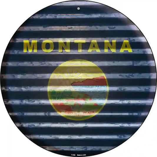 Montana Flag Corrugated Effect Novelty Circular Sign