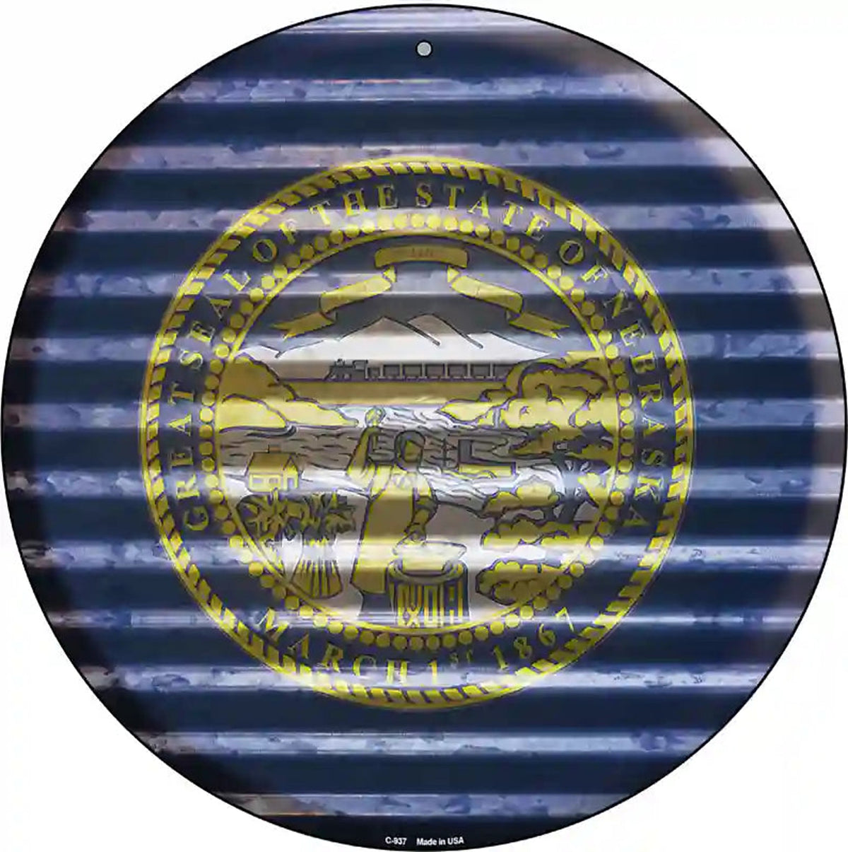 Nebraska Flag Corrugated Effect Novelty Circular Sign