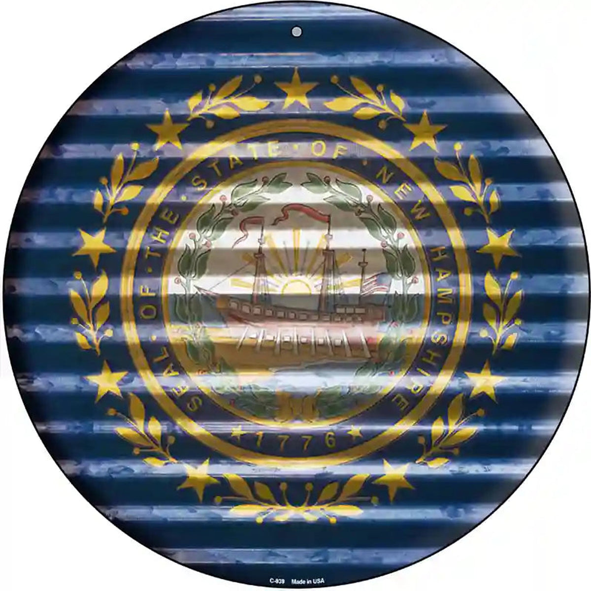 New Hampshire Flag Corrugated Effect Novelty Circular Sign